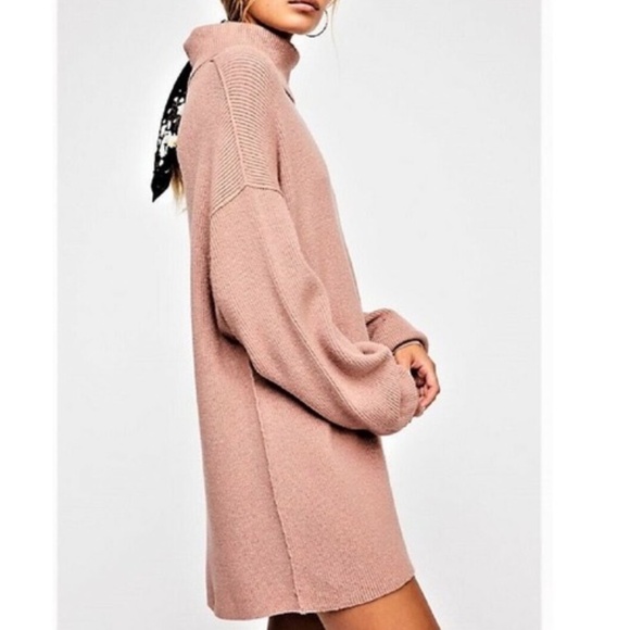 Free People Softly Structured Oversized Tunic Dusty Mauve Sz L Winter Cozy Soft - Picture 3 of 14